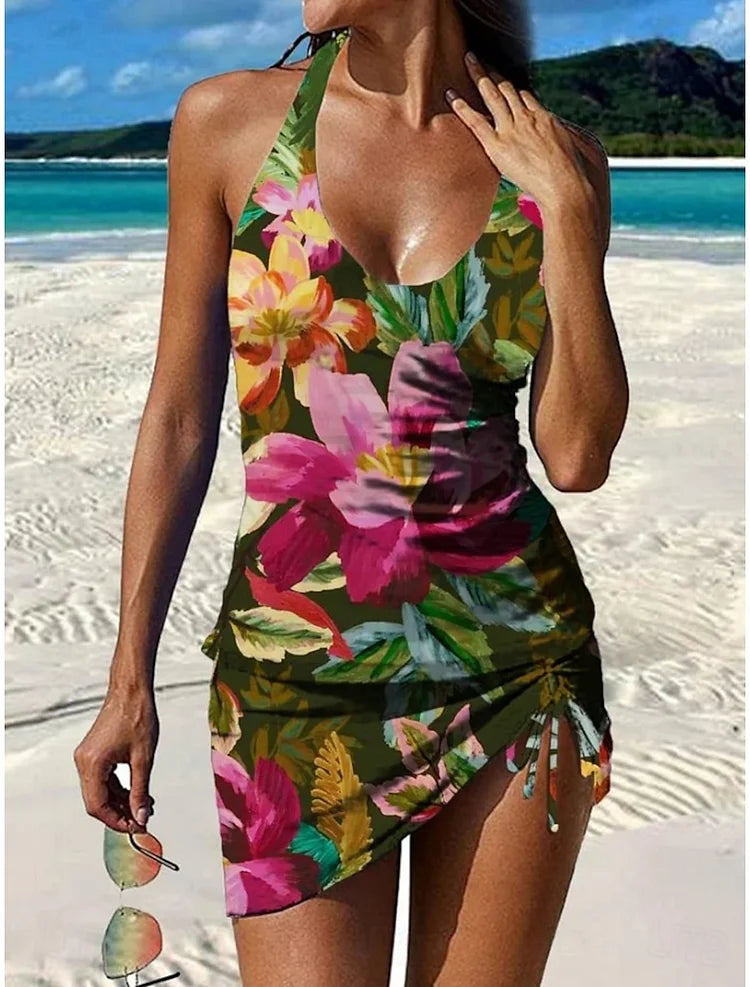 Fiesta | Conjunto de tankini floral con gráfico que cubre el vientre