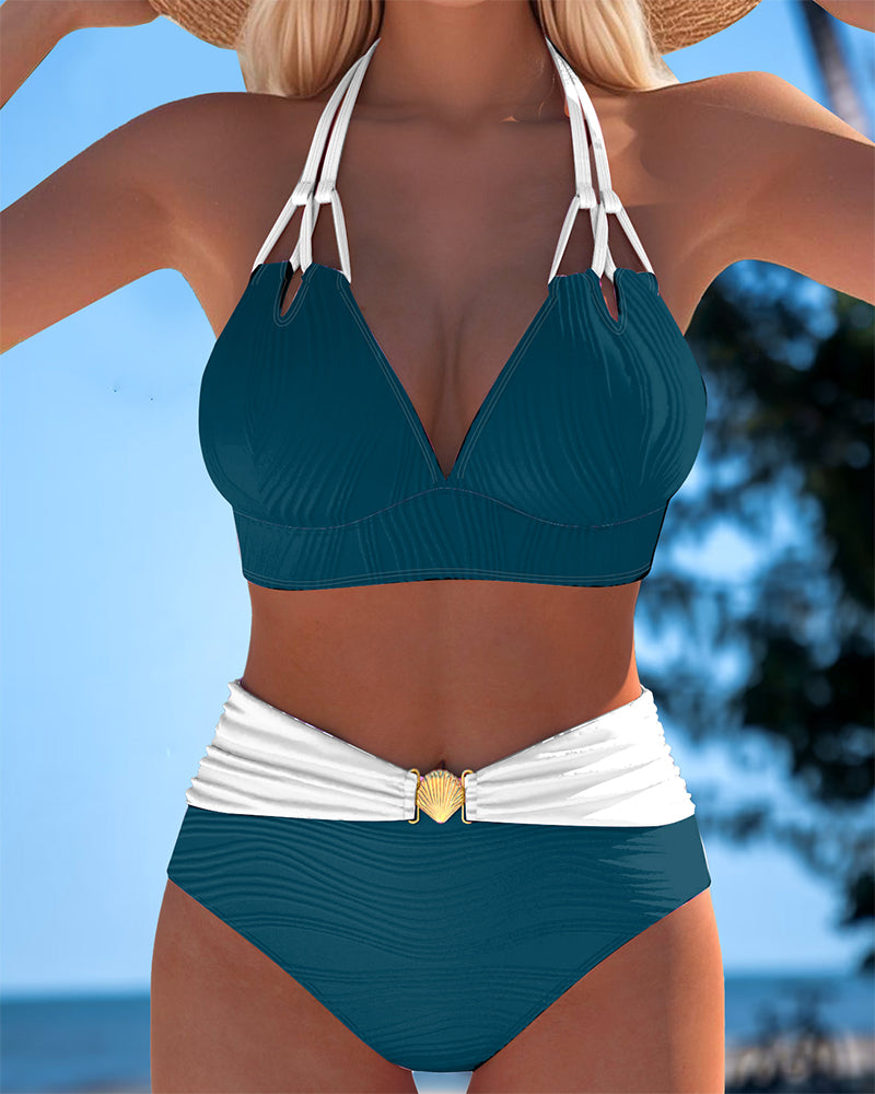 Lily | Traje de Baño de Cintura Alta con Doble Tirante y Color de Contraste