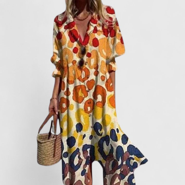Paula | Women's Half-Sleeve Boho Maxi Dress with Bold Print