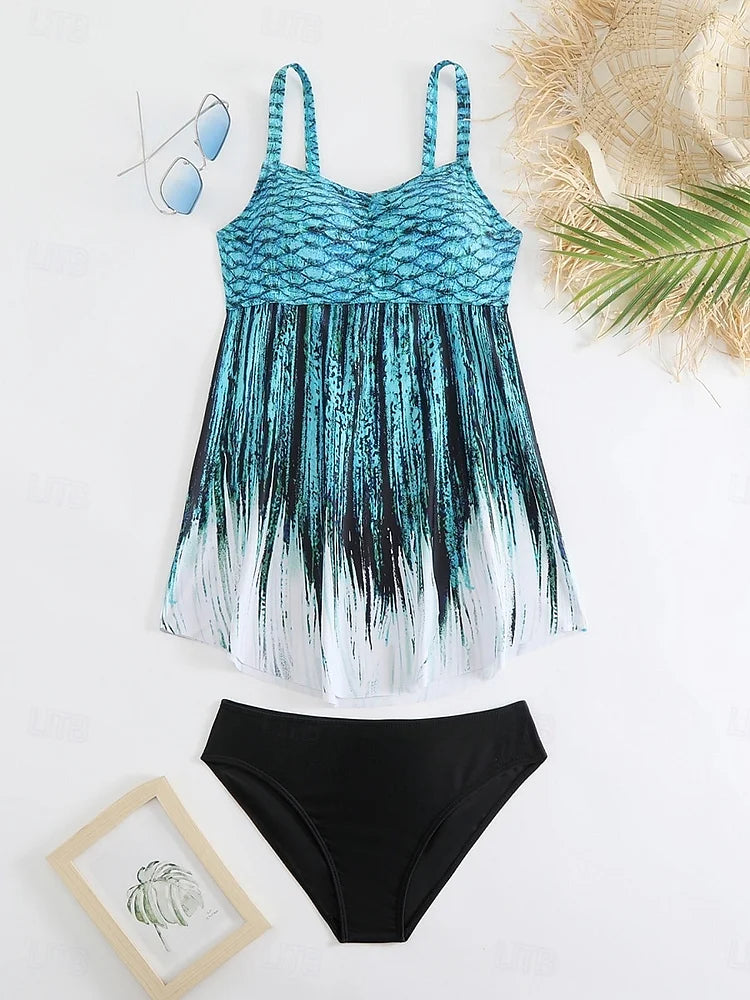 Perla | Conjunto de vestido de baño con estampado de sirena que cubre el vientre