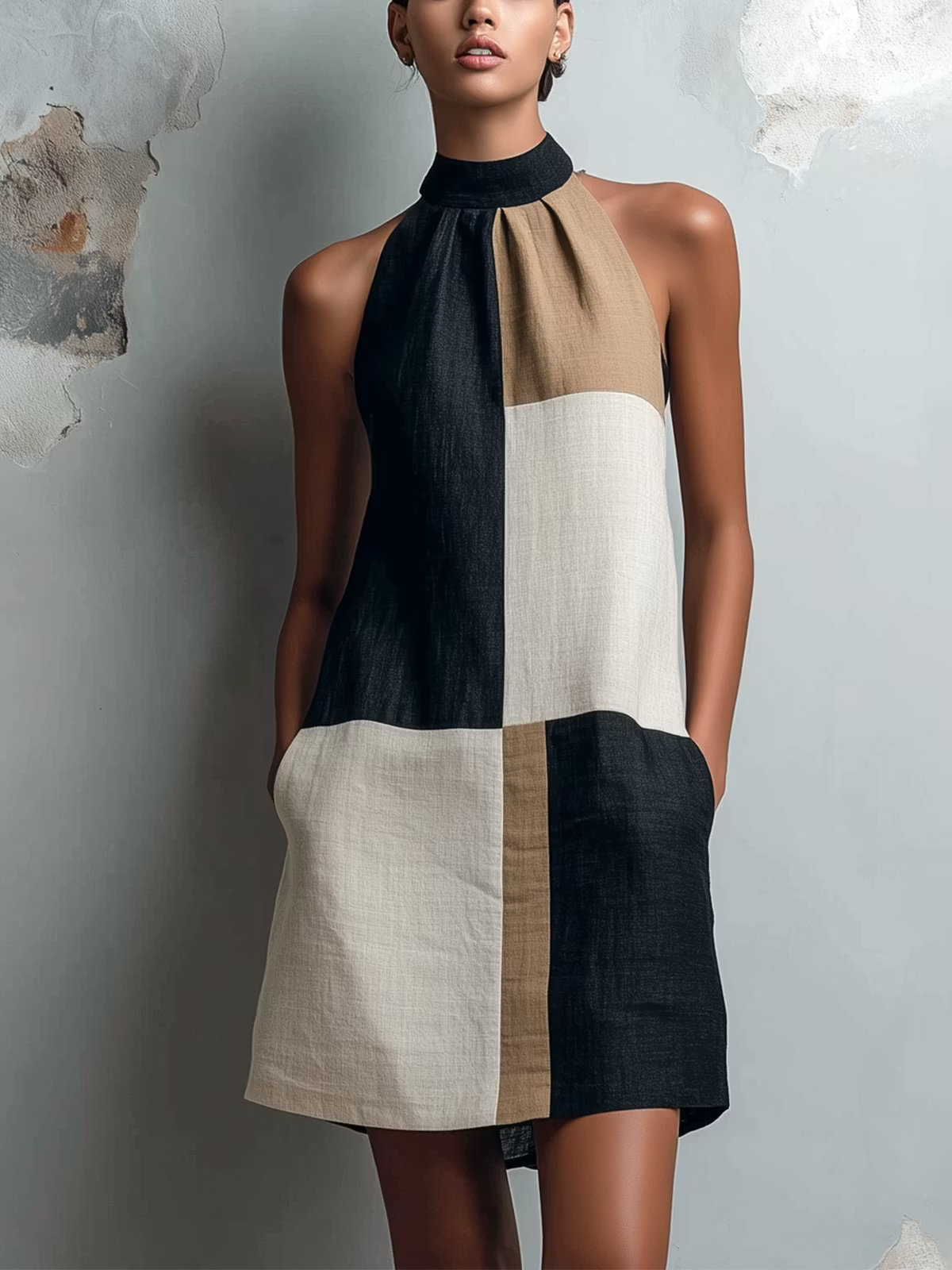 SABRINA | COLORBLOCK HALTER MINI DRESS.