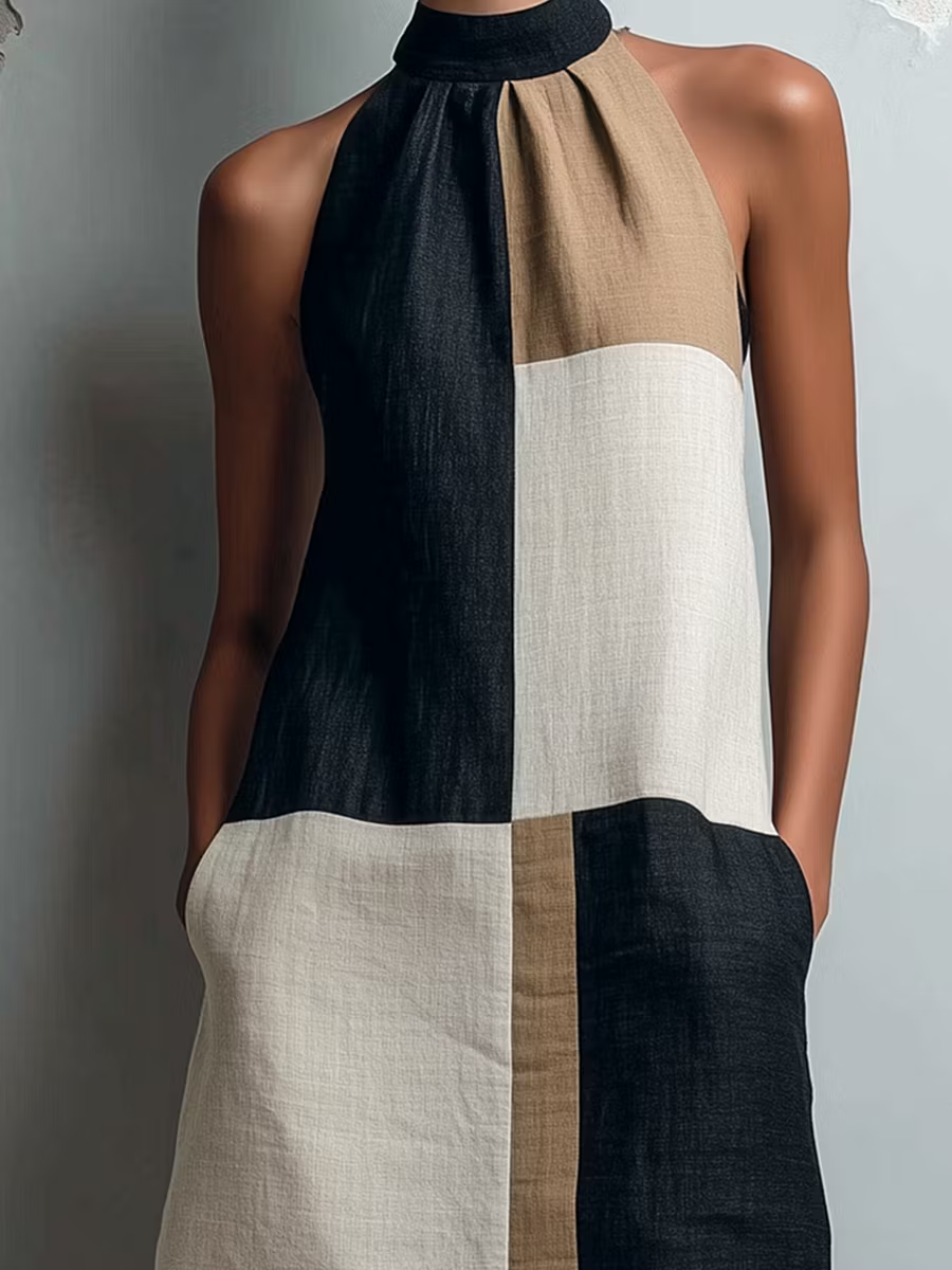 SABRINA | COLORBLOCK HALTER MINI DRESS.