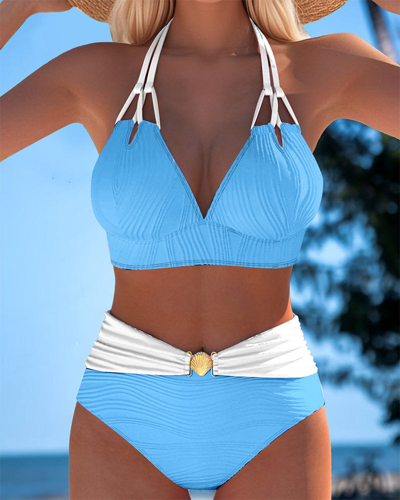 Lily | Traje de Baño de Cintura Alta con Doble Tirante y Color de Contraste