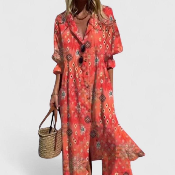 Paula | Women's Half-Sleeve Boho Maxi Dress with Bold Print