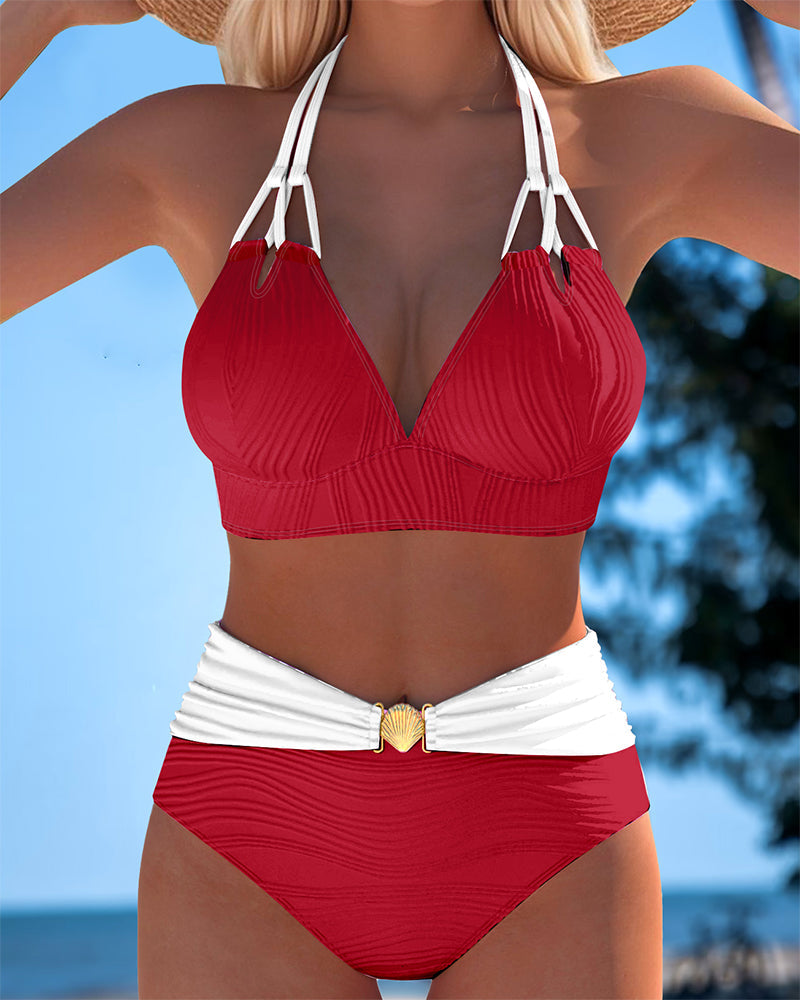 Lily | Traje de Baño de Cintura Alta con Doble Tirante y Color de Contraste
