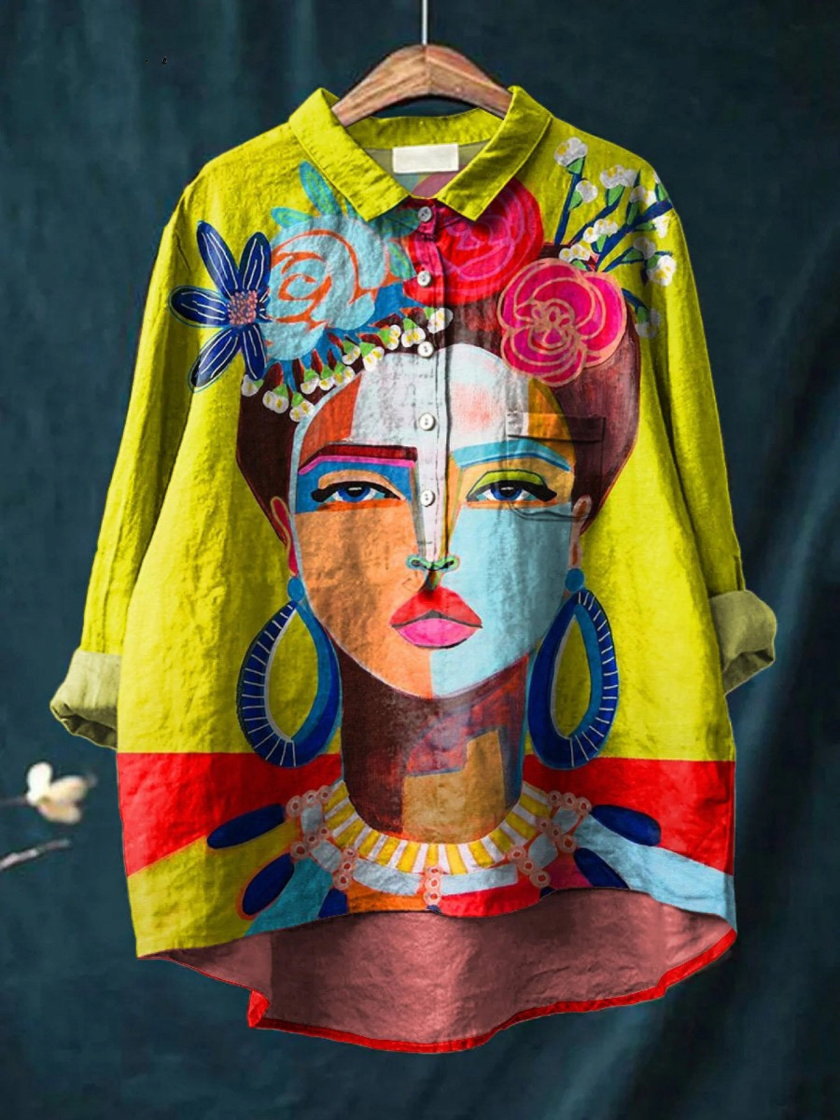 Oil Painting Freda Portrait Art Printed Women's Casual Shirt