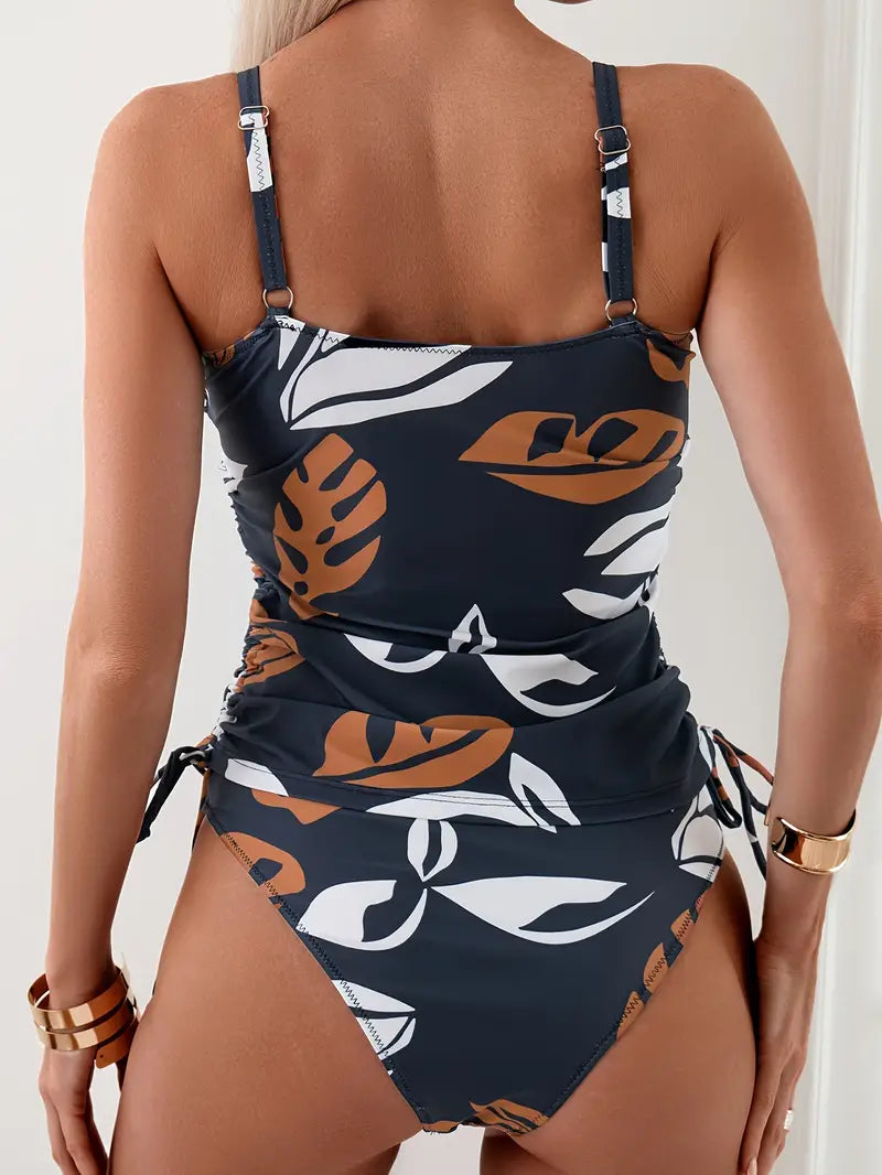 Isla | Conjunto de tankini con estampado de hojas tropicales
