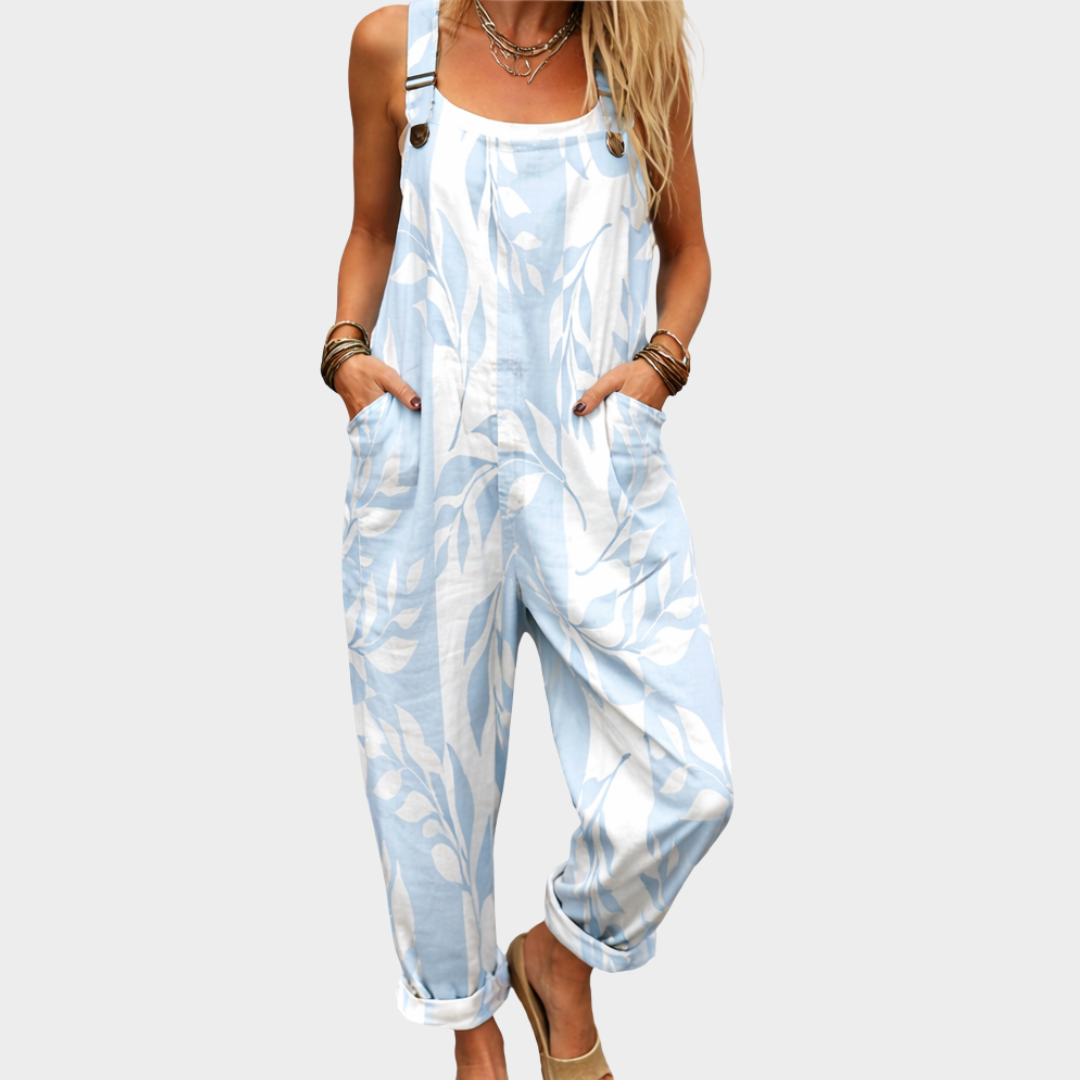 Indie | Blue & White Print Overalls