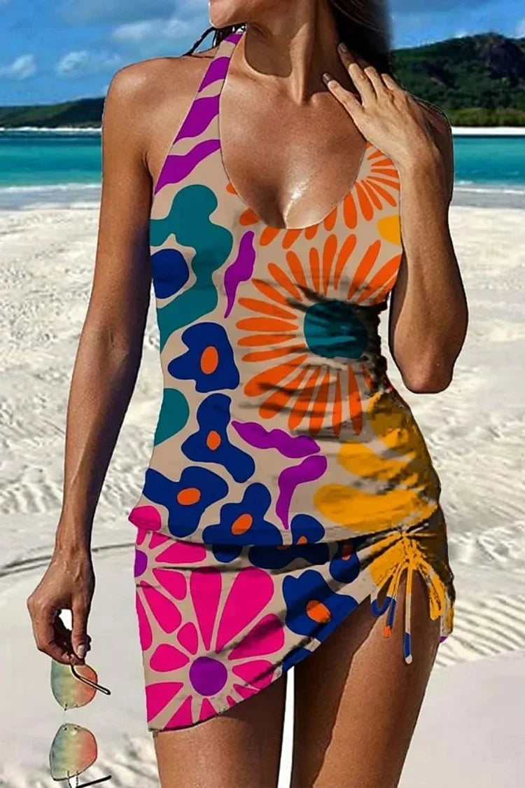 Fiesta | Conjunto de tankini floral con gráfico que cubre el vientre