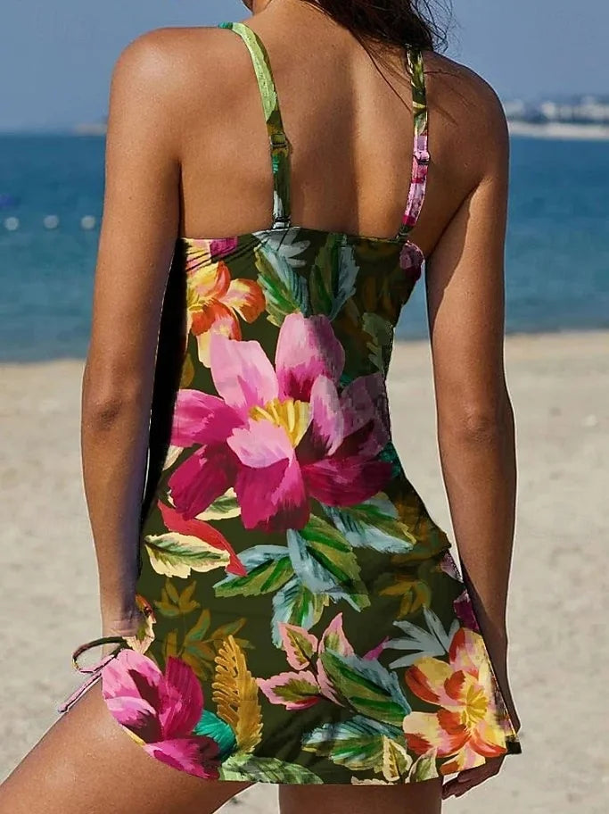 Fiesta | Conjunto de tankini floral con gráfico que cubre el vientre