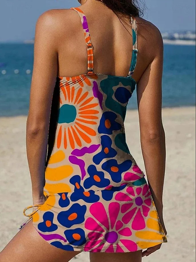 Fiesta | Conjunto de tankini floral con gráfico que cubre el vientre