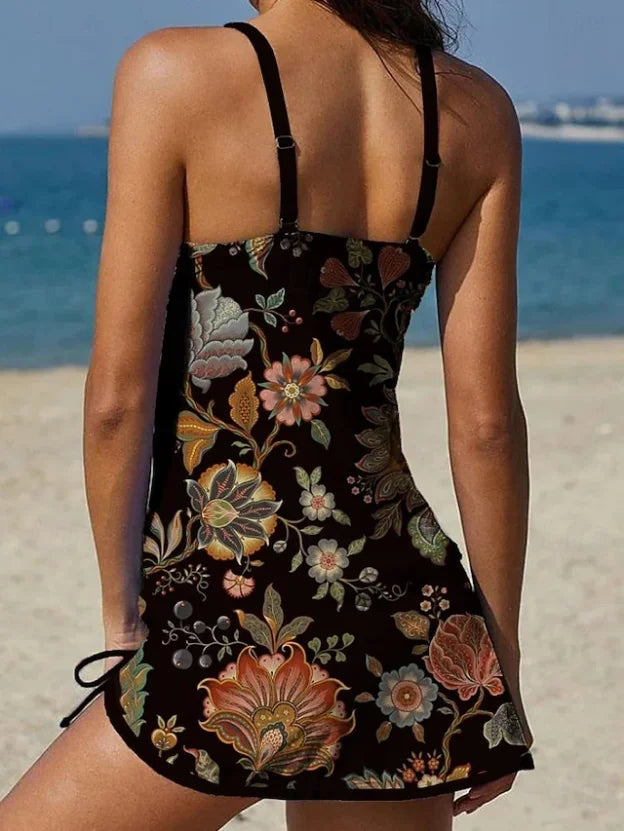 Fiesta | Conjunto de tankini floral con gráfico que cubre el vientre