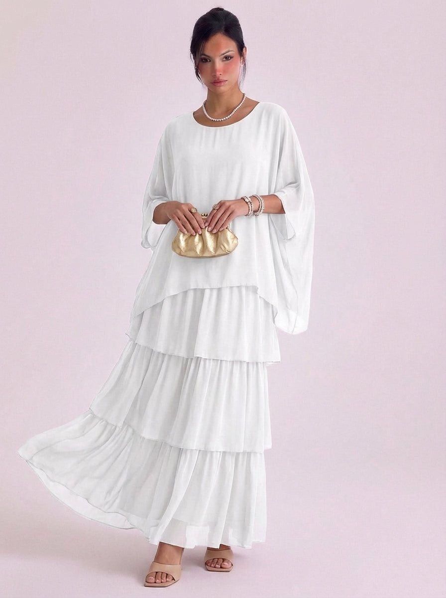Olivia | Chiffon Tiered Ruffle Maxi Dress Oversized Top