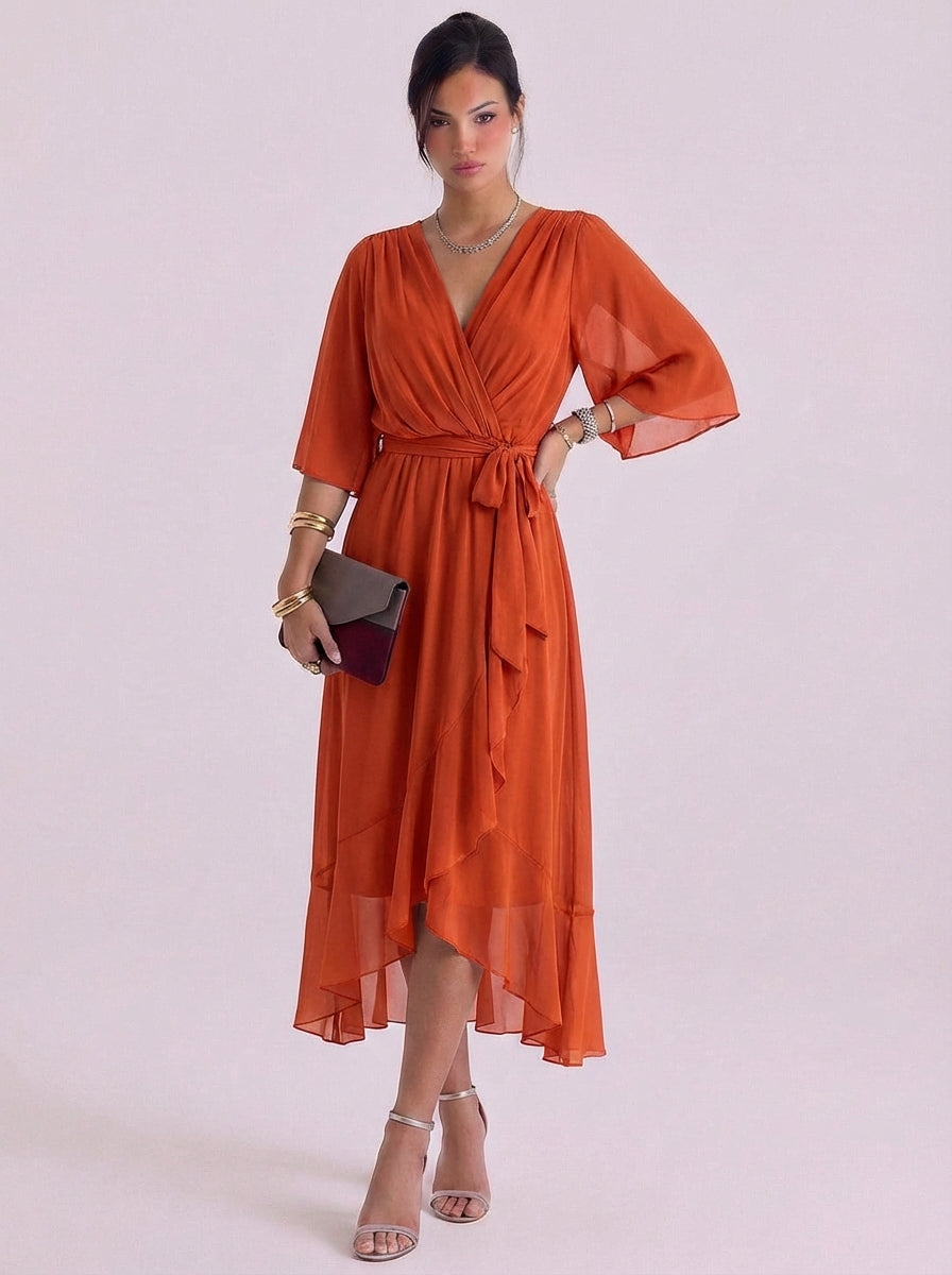 Paige | Chiffon Wrap Maxi Dress With Belt Tie