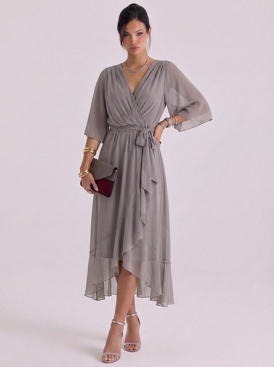 Paige | Chiffon Wrap Maxi Dress With Belt Tie