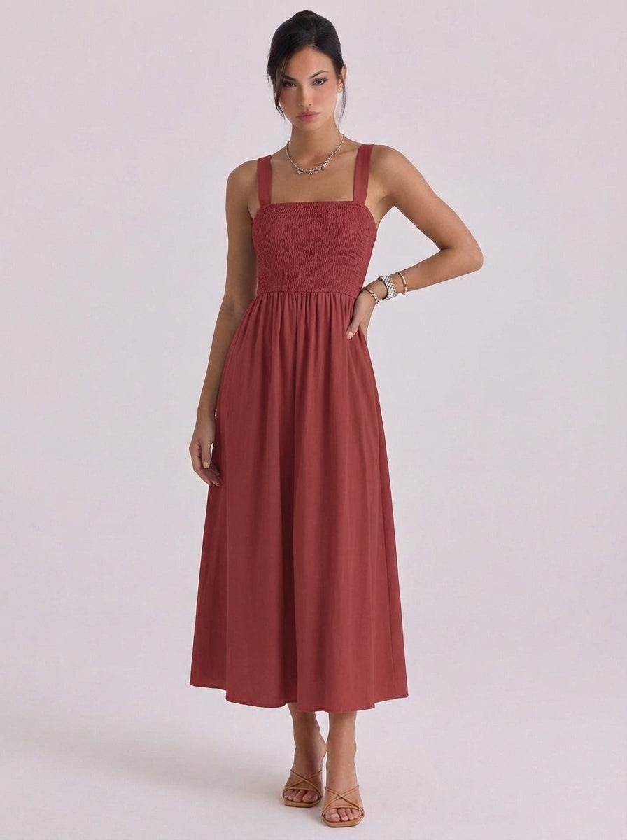 Victoria | Cotton Smocked Halter Midi Dress