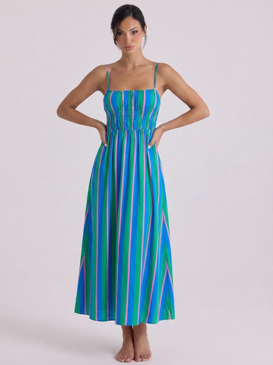 Jana | Cotton Striped Smocked Midi Dress