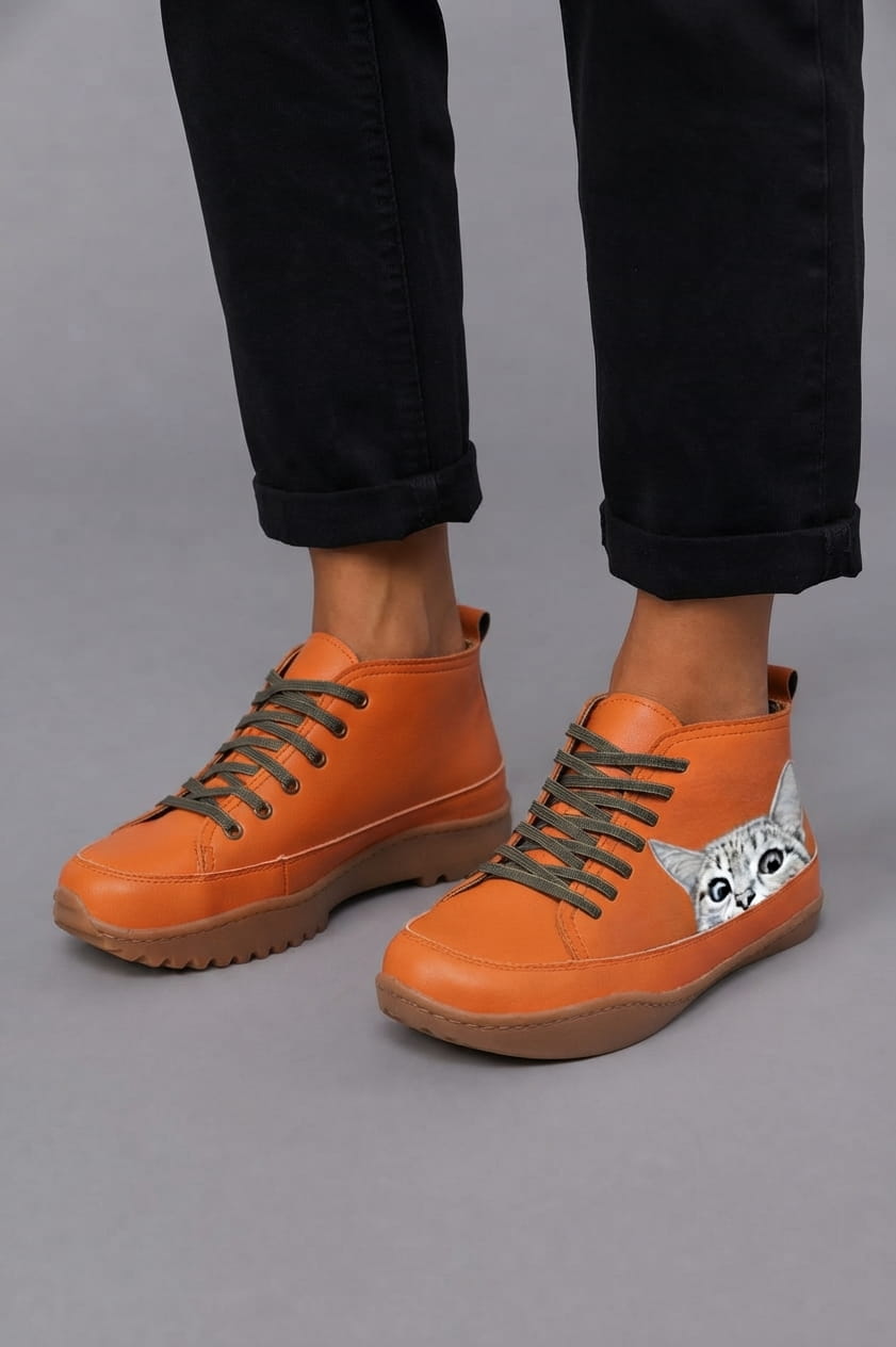 Miranda | Leather Ankle Boots with Graphic Print