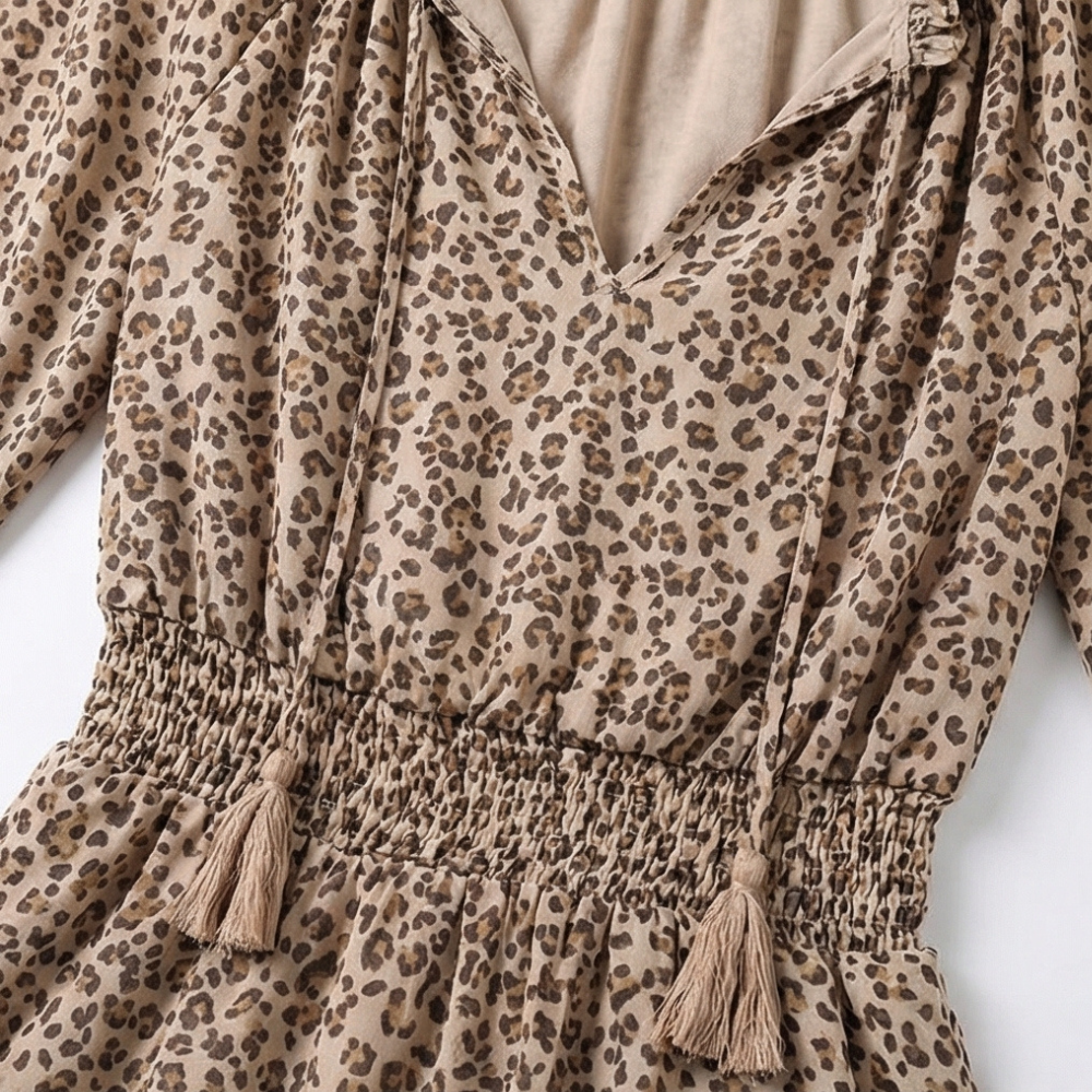 Vivara™ – V Neck Ruffle Mini Dress with Lantern Sleeves
