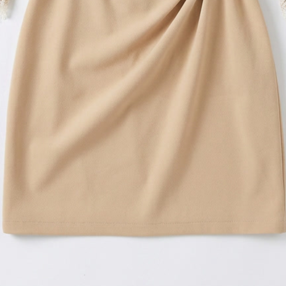 Lusara™ – Pearl Belted Lace Sleeve Mini Dress
