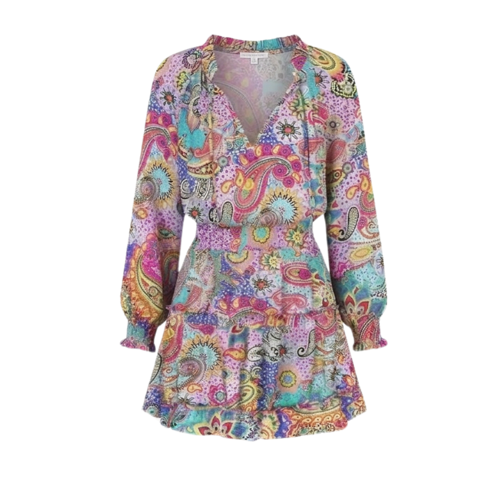 Vivara™ – V Neck Ruffle Mini Dress with Lantern Sleeves