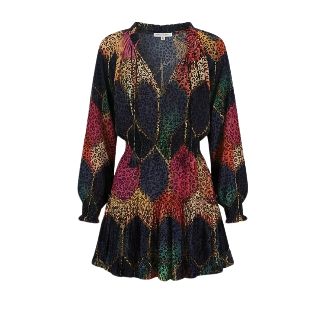 Vivara™ – V Neck Ruffle Mini Dress with Lantern Sleeves