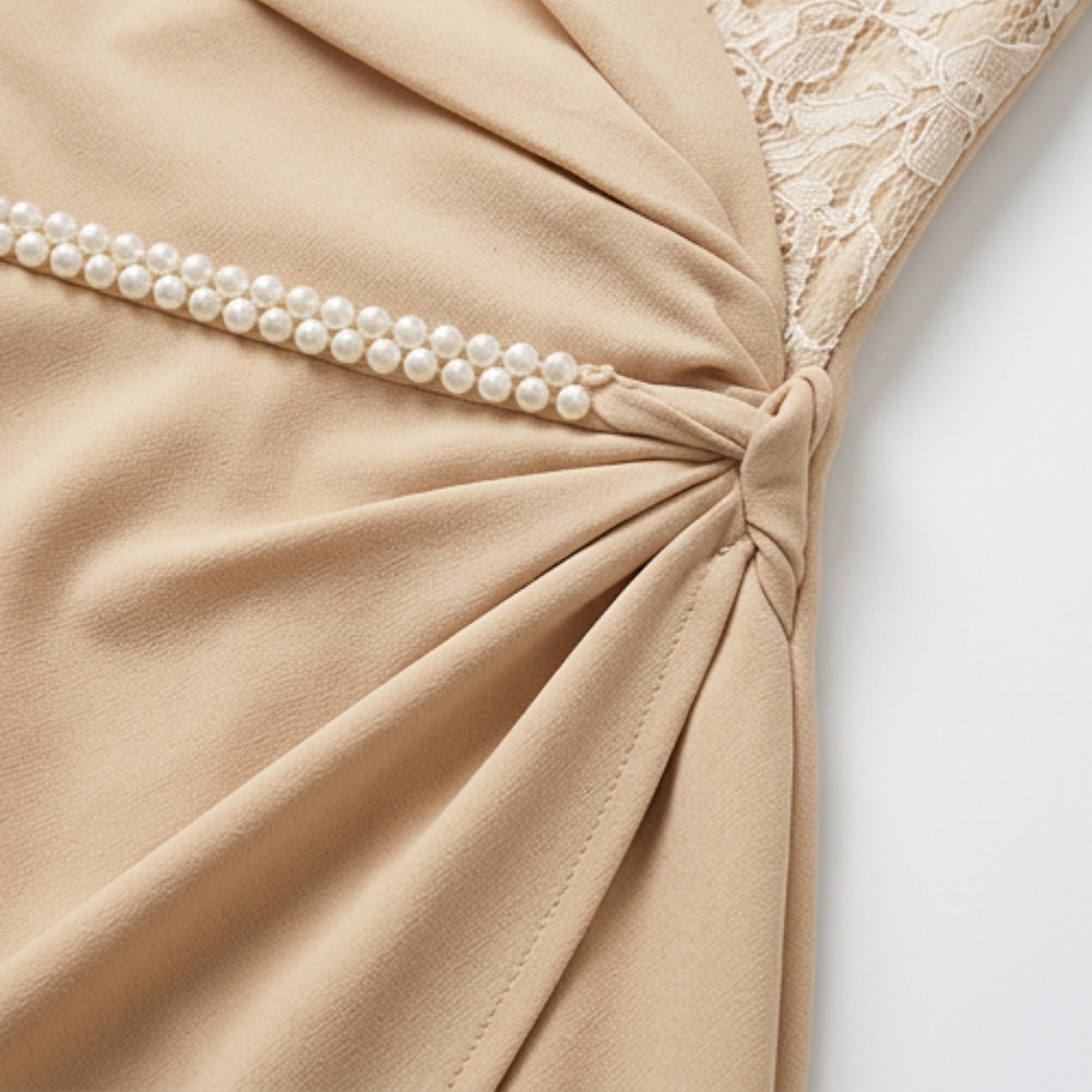 Lusara™ – Pearl Belted Lace Sleeve Mini Dress