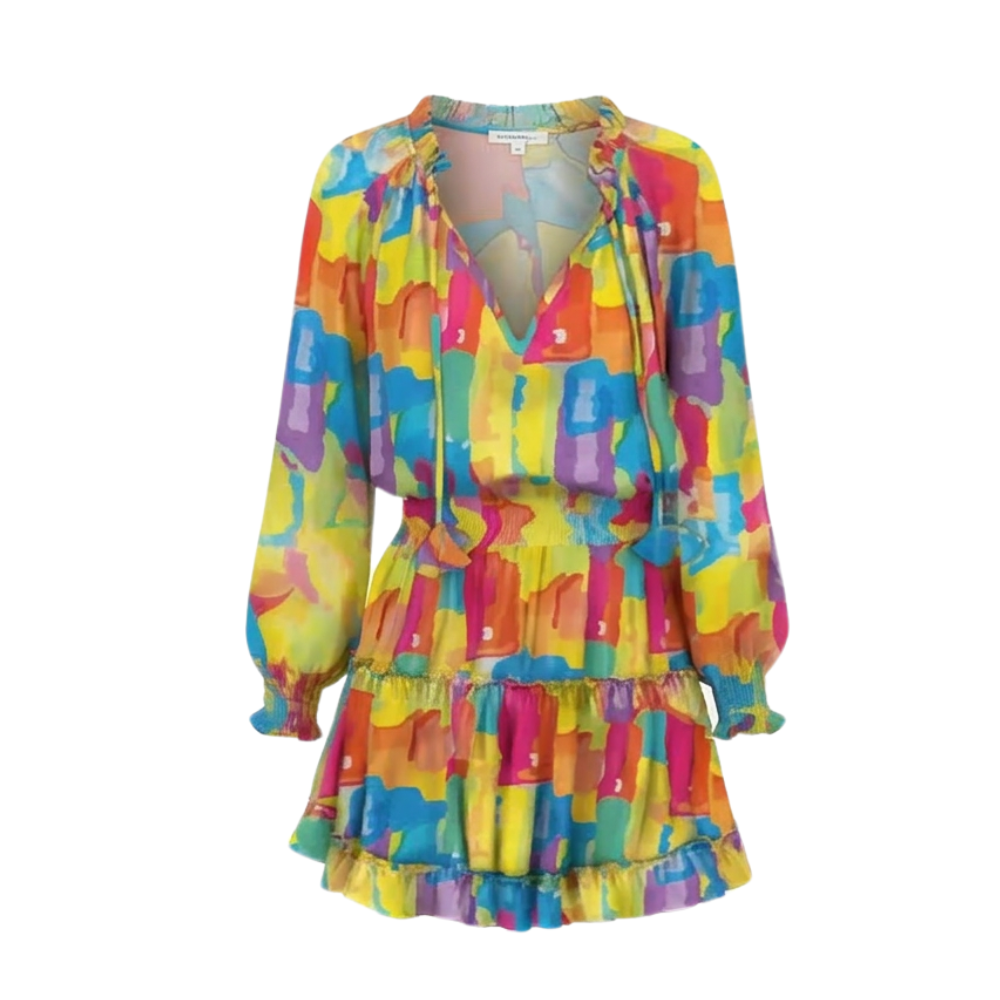 Vivara™ – V Neck Ruffle Mini Dress with Lantern Sleeves
