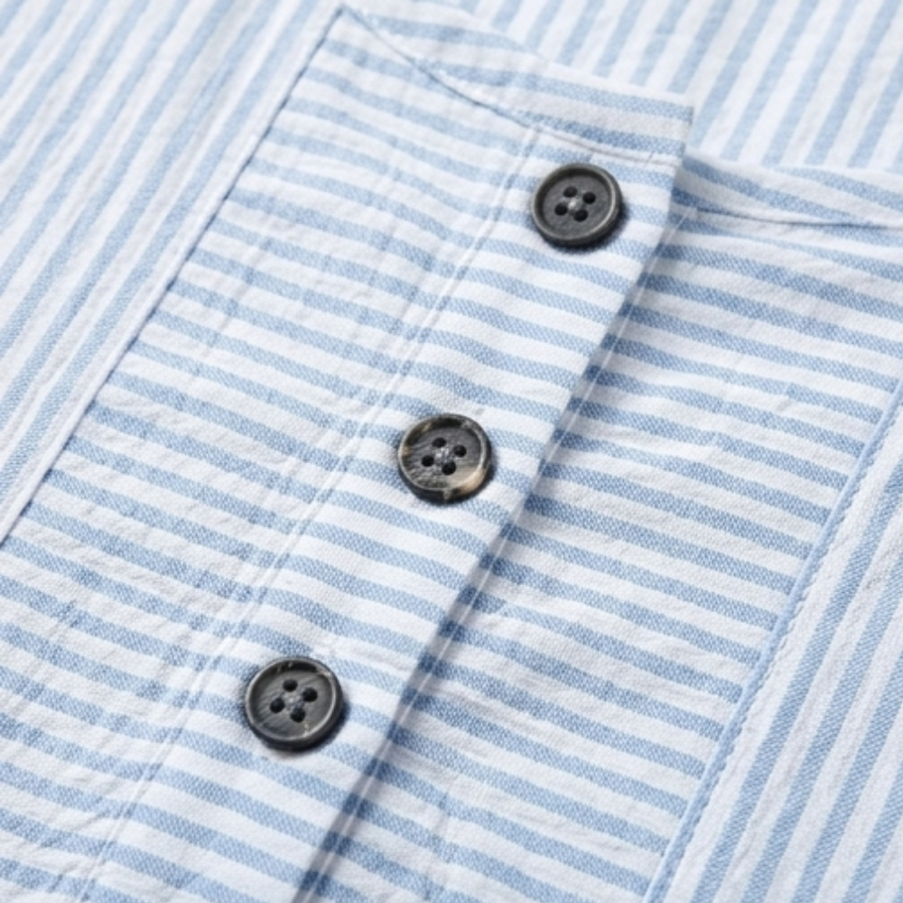 Lunavia™ - Striped Button-Placket Mini Dress with Pockets