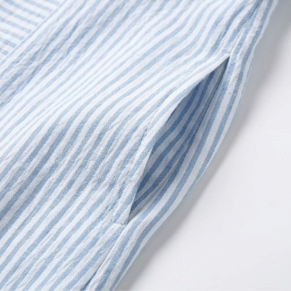 Lunavia™ - Striped Button-Placket Mini Dress with Pockets
