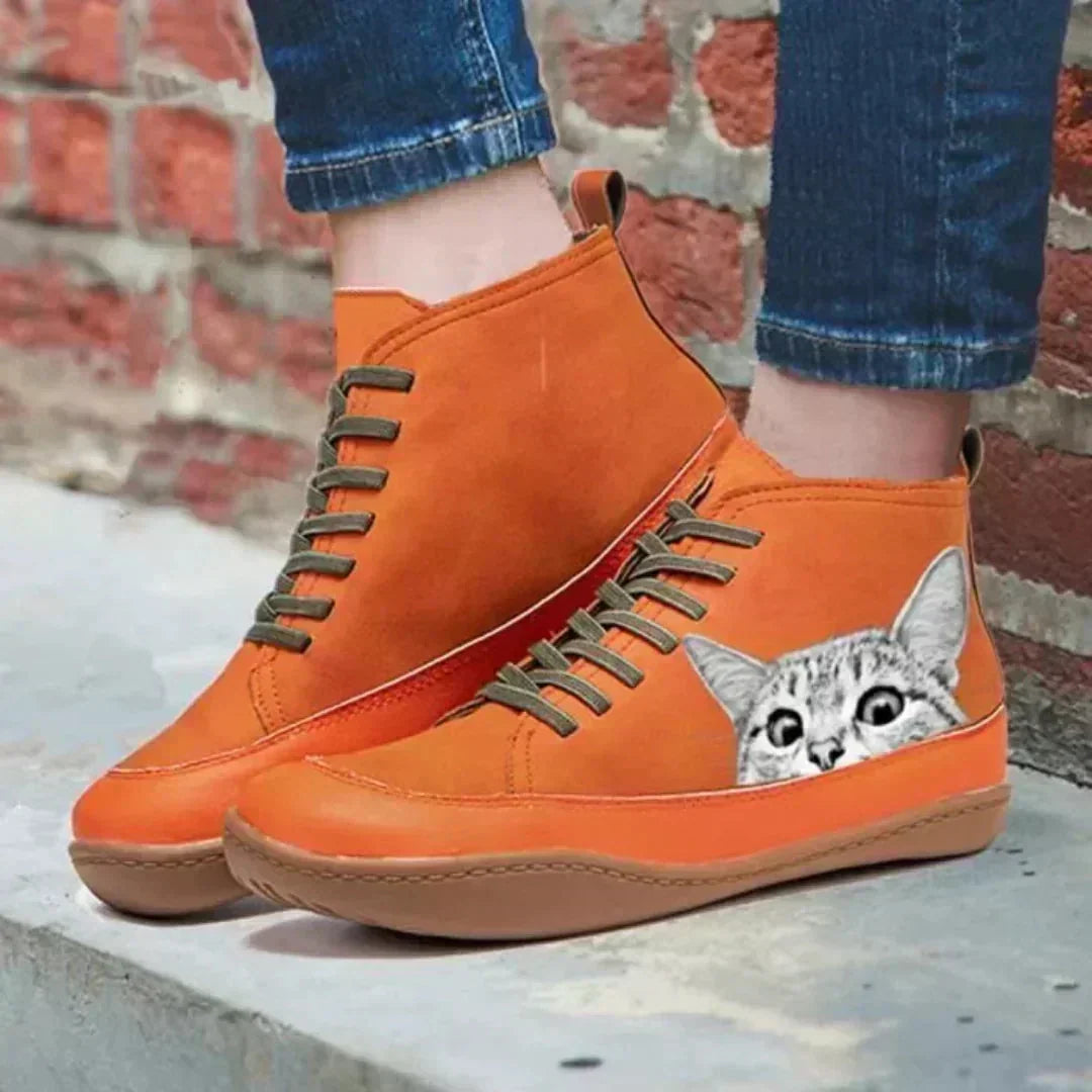 Miranda | Leather Ankle Boots with Graphic Print