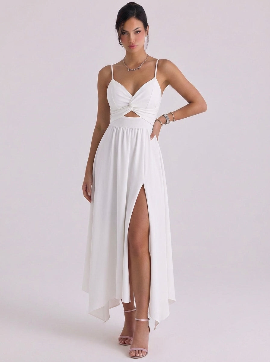 Harper | Linen Twist Front Cutout Maxi Dress With High-Slit