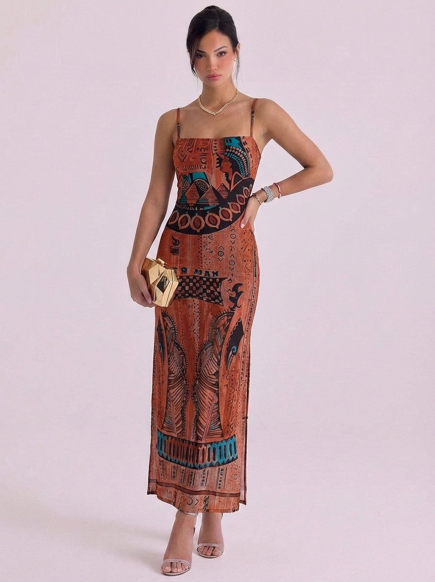 Matilda | Mesh Printed Slip Maxi Dress