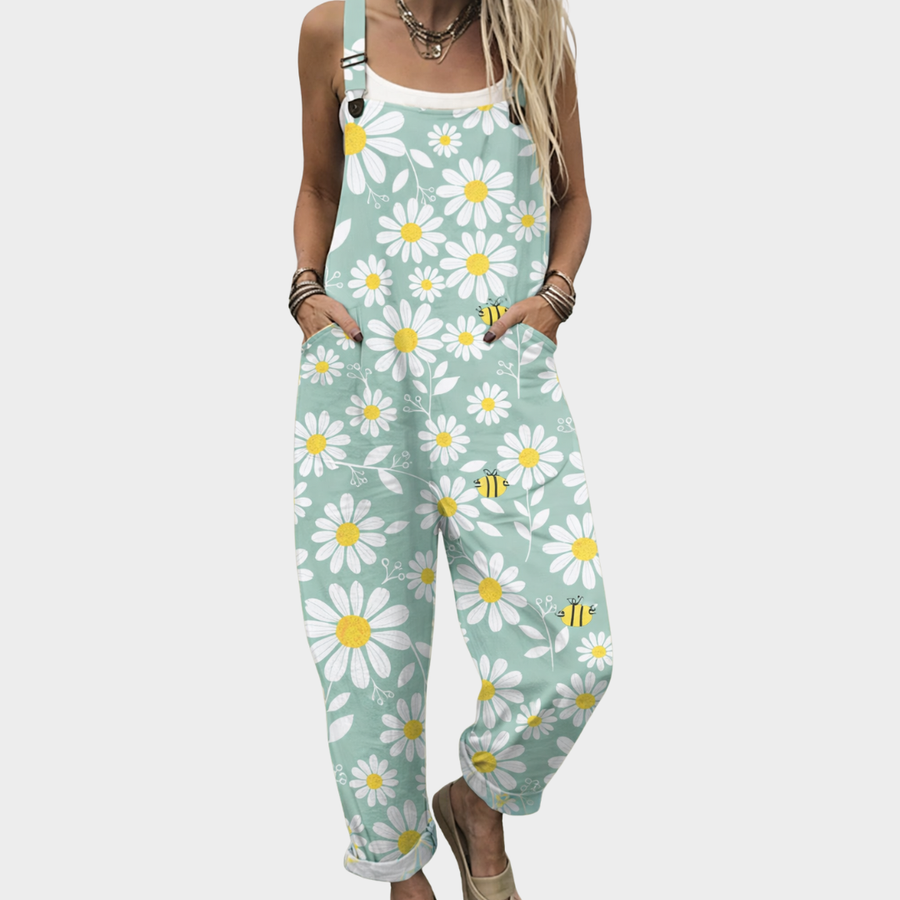 Azure | Blue Floral Overalls