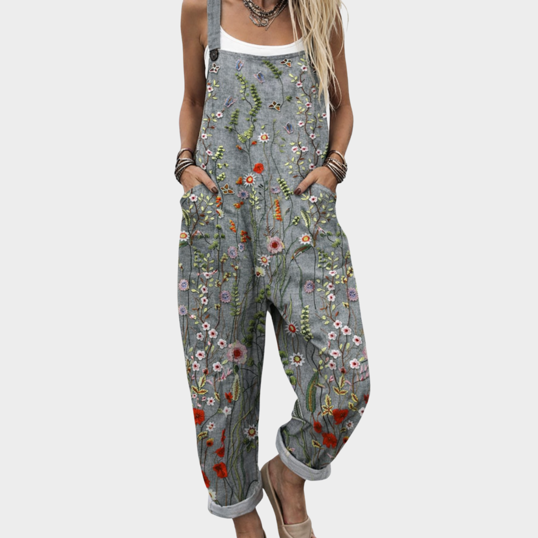 Darcy | Grey Floral Overalls