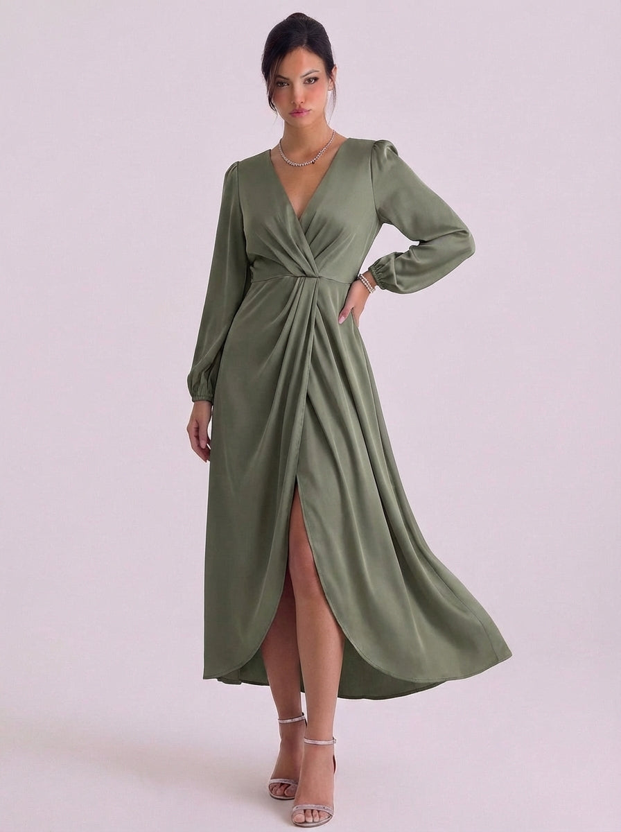 Lily | Chiffon Tropical Print Wrap Midi Dress