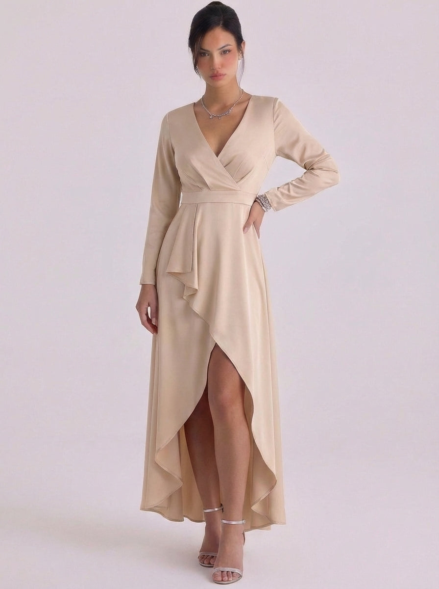 Ruby | Satin Wrap Maxi Dress With High-Slit