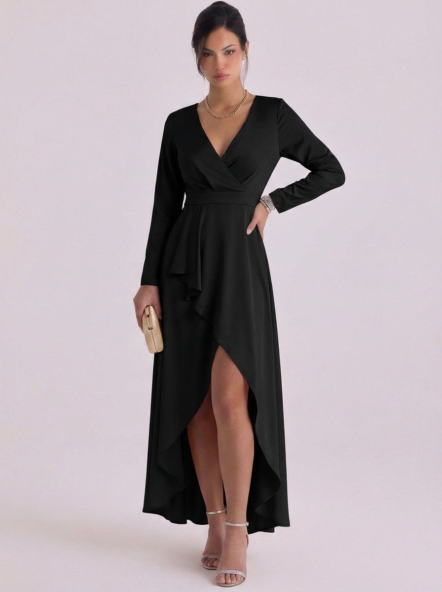 Ruby | Satin Wrap Maxi Dress With High-Slit