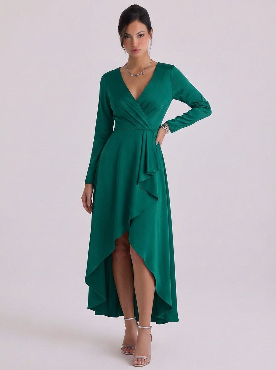 Ruby | Satin Wrap Maxi Dress With High-Slit
