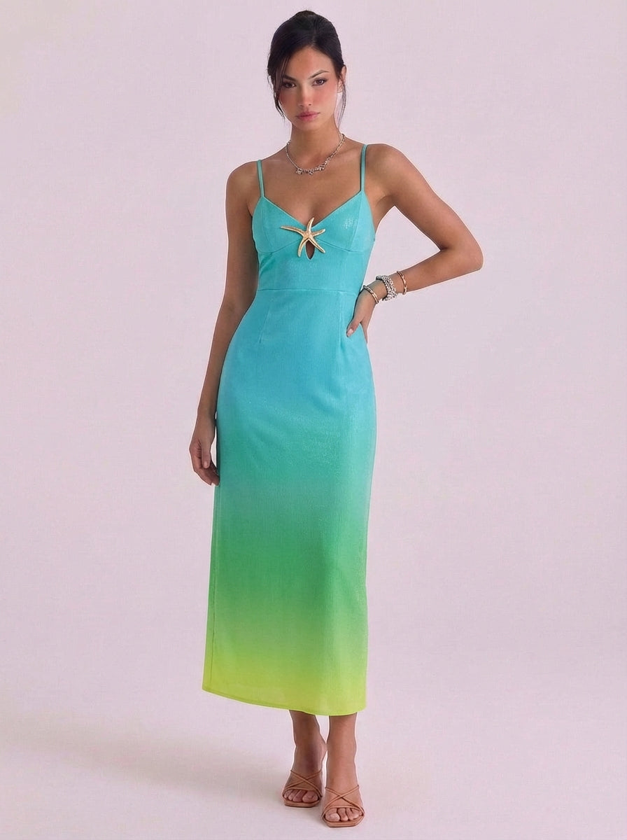 Mandy | Sequin Ombre Slip Midi Dress With Starfish Detail