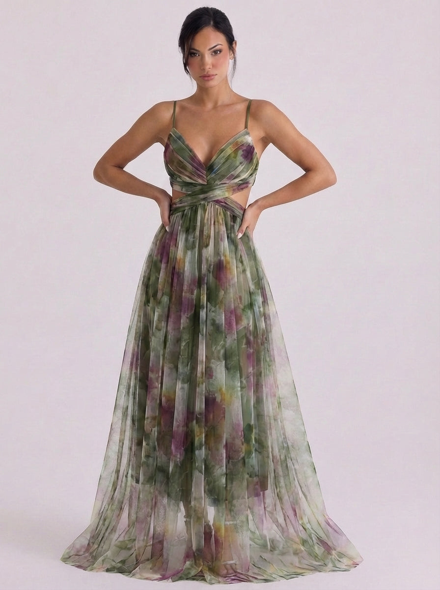 Imogen | Tulle Pleated Ombre Maxi Dress With Crisscross Waist