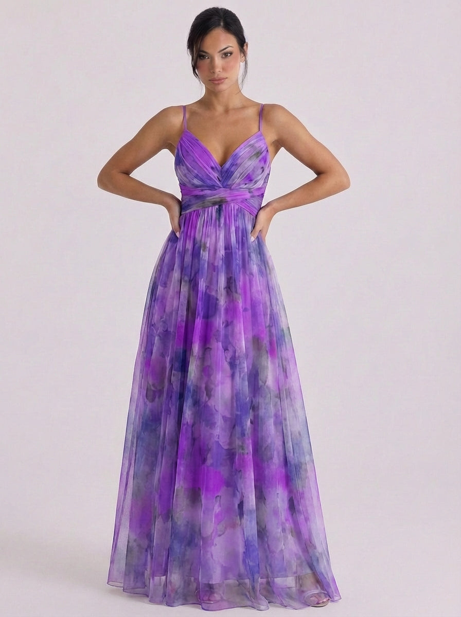 Imogen | Tulle Pleated Ombre Maxi Dress With Crisscross Waist