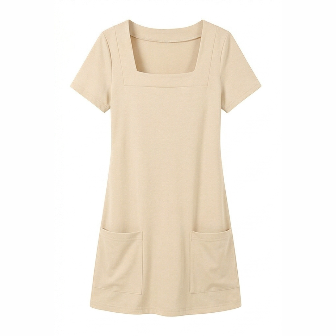 Daylyn™ – Square Neck Jersey Mini Dress with Pockets