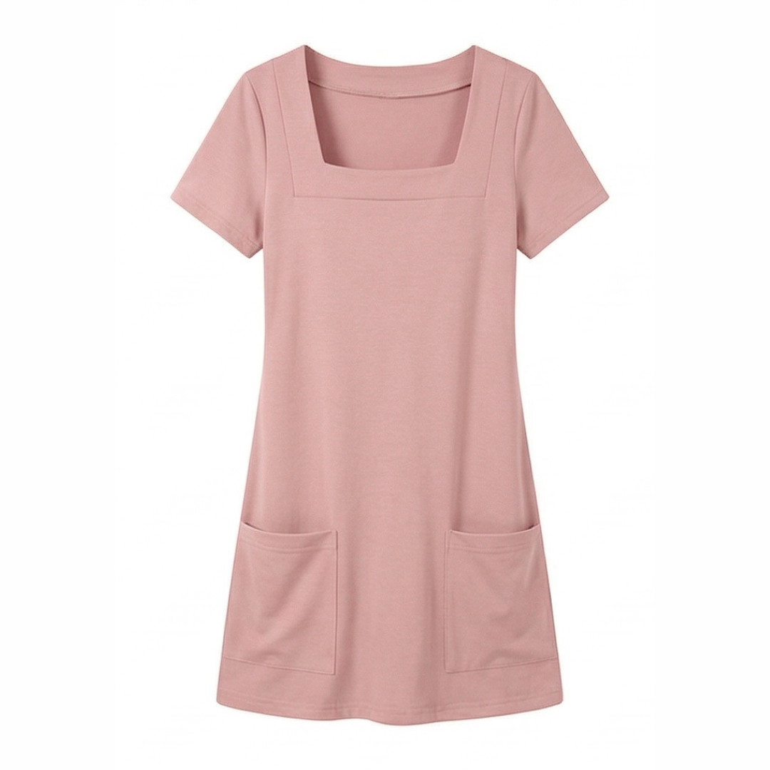 Daylyn™ – Square Neck Jersey Mini Dress with Pockets