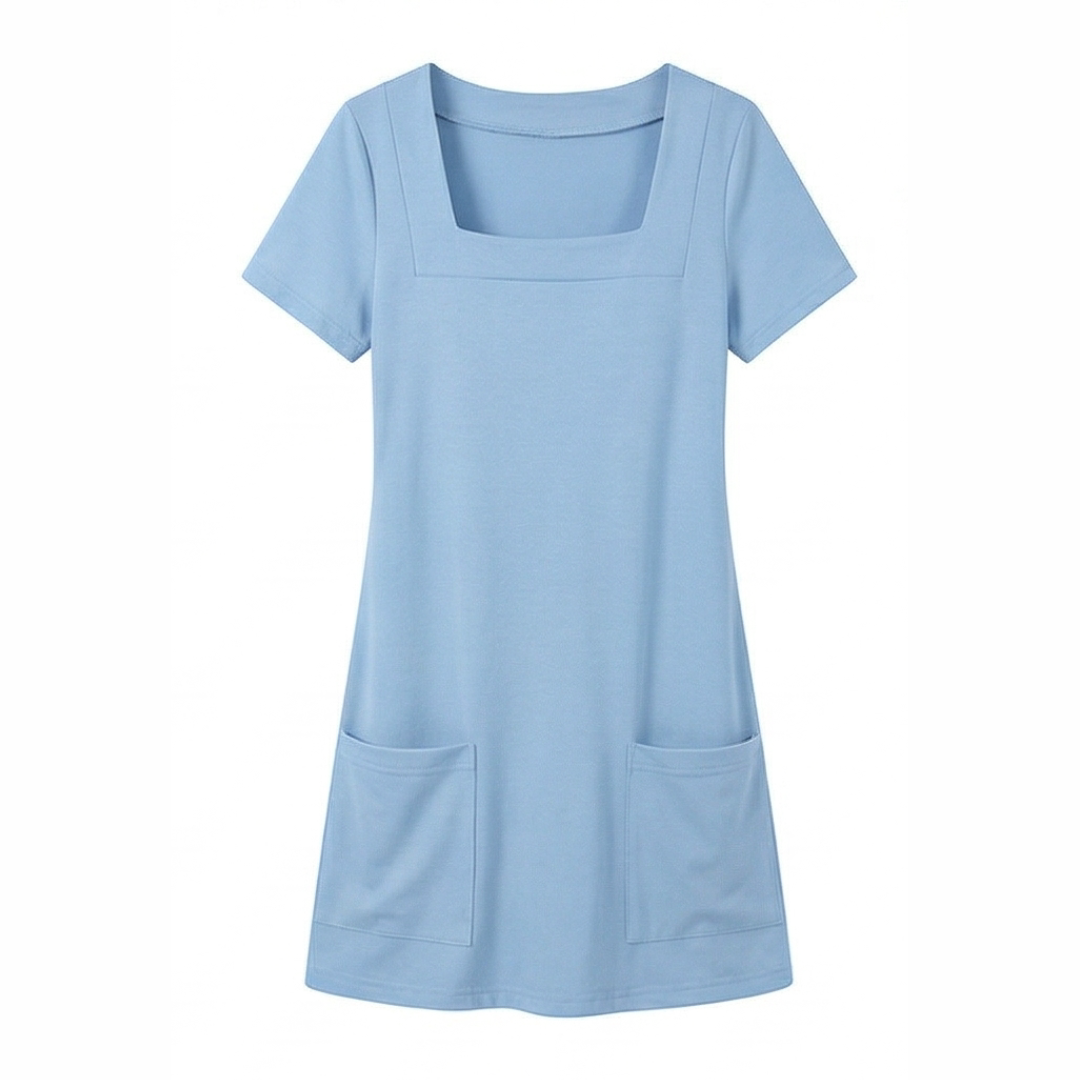 Daylyn™ – Square Neck Jersey Mini Dress with Pockets