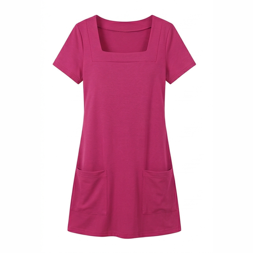 Daylyn™ – Square Neck Jersey Mini Dress with Pockets
