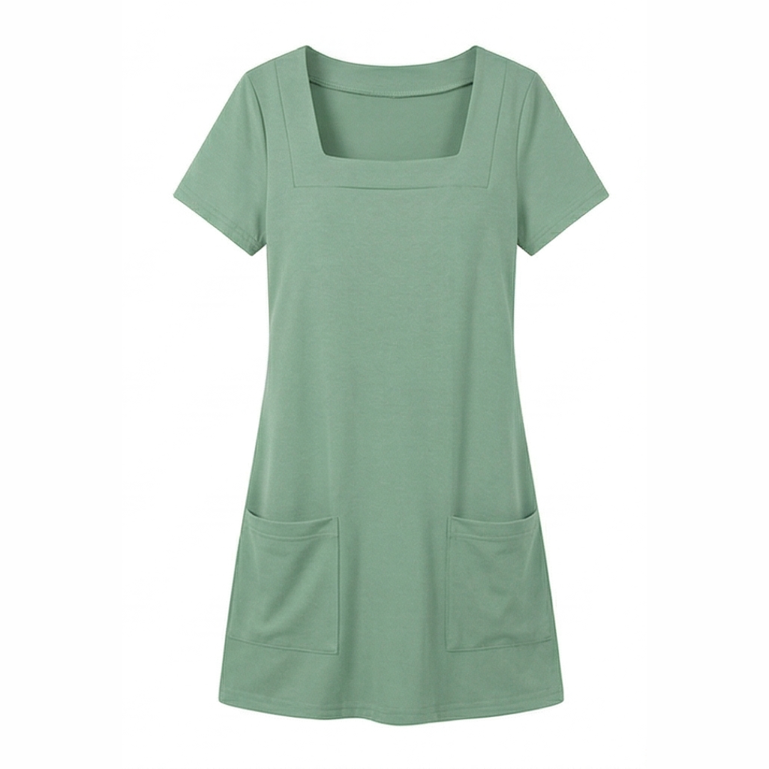 Daylyn™ – Square Neck Jersey Mini Dress with Pockets