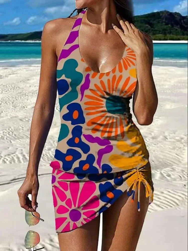 Fiesta | Conjunto de tankini floral con gráfico que cubre el vientre