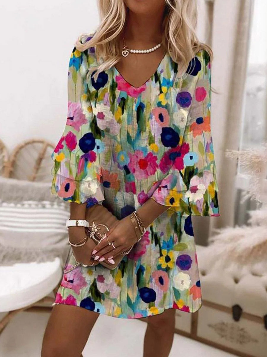 Flora | Colorful Floral V-Neck Mini Dress