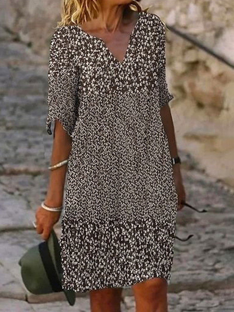 Hazel | Floral H-Line V-Neck Half Sleeve Mini Dress